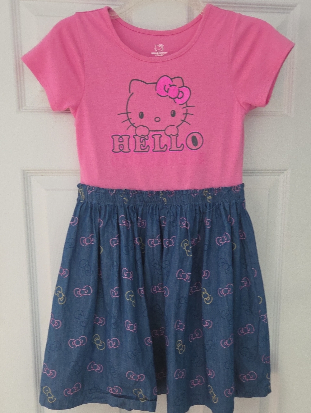 Hello Kitty Pink Top with Blue Hello Kitty Print Skirt Girls' Casual Dress